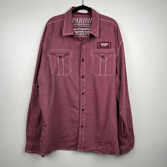 Parish Nation Men's Burgundy 100% Cotton Button Up Shirt Size 3XL - Picture 1 of 7
